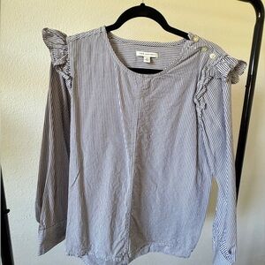 Blue Striped Blouse with Ruffle Sleeves